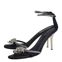 Pre Owned René Caovilla Black Satin And Crystal Embellished Sandals Size 40