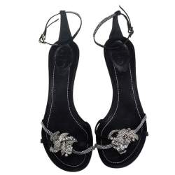 Pre Owned René Caovilla Black Satin And Crystal Embellished Sandals Size 40