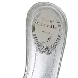 Pre Owned René Caovilla Metallic Silver Satin Crystal Embellished Slide Sandals Size 38