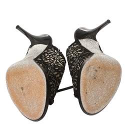 Pre Owned صندل سلايد رينيه كوفيلا مزخرف كريستال دانتيل أسود مقاس 38.5