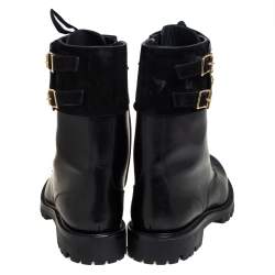 Pre Owned Rene Caovilla Black Leather And Crystal Embellished Suede Combat Boots Size 40