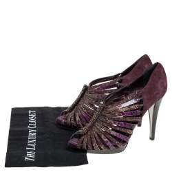 Rene Caovilla Suede And Python Leather Embellished Sandals Size 40