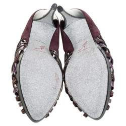 Rene Caovilla Suede And Python Leather Embellished Sandals Size 40