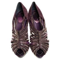 Rene Caovilla Suede And Python Leather Embellished Sandals Size 40