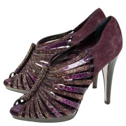 Rene Caovilla Suede And Python Leather Embellished Sandals Size 40