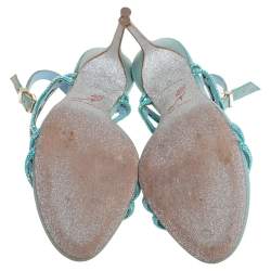 Pre Owned صندل رينيه كوفيلا سير كاحل جلد أزرق ميتاليك مزخرف كريستال مقاس 37 