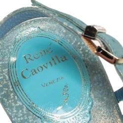 Pre Owned صندل رينيه كوفيلا سير كاحل جلد أزرق ميتاليك مزخرف كريستال مقاس 37 