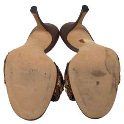 Pre Owned René Caovilla Brown Leather Embellished Slide Sandals Size 38