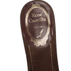 Pre Owned René Caovilla Brown Leather Embellished Slide Sandals Size 38