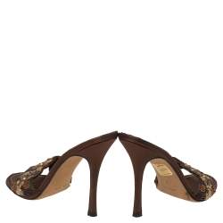 Pre Owned René Caovilla Brown Leather Embellished Slide Sandals Size 38