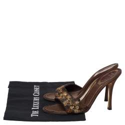 Pre Owned René Caovilla Brown Leather Embellished Slide Sandals Size 38