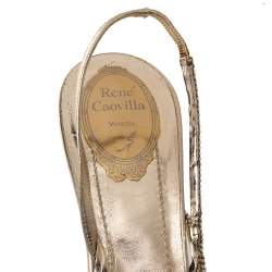 Pre Owned Rene Caovilla Metallic Gold Crystal Embellished Leather Open Toe Slingback Sandals Size 40