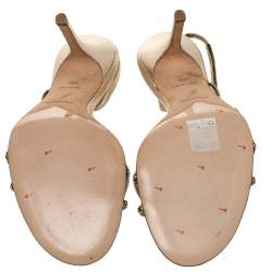 Pre Owned Rene Caovilla Metallic Gold Crystal Embellished Leather Open Toe Slingback Sandals Size 40