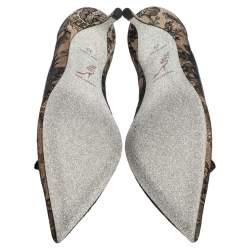 René Caovilla Beige/Black Lace And Net Hematite Pumps Size 39