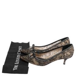 René Caovilla Beige/Black Lace And Net Hematite Pumps Size 39