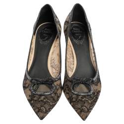 René Caovilla Beige/Black Lace And Net Hematite Pumps Size 39