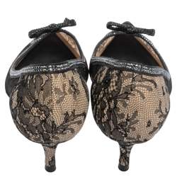 René Caovilla Beige/Black Lace And Net Hematite Pumps Size 39