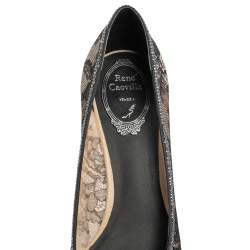 René Caovilla Beige/Black Lace And Net Hematite Pumps Size 39