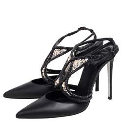 Pre Owned صندل رينيه كوفيلا مزخرف كريستال جلد أسود مقاس 40