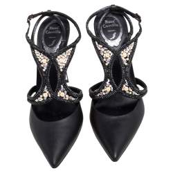 Pre Owned صندل رينيه كوفيلا مزخرف كريستال جلد أسود مقاس 40