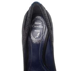 Pre Owned حذاء كعب عالي رينيه كوفيللا قطيفة زرقاء مزخرف كريستال مقدمة مدببة مقاس 38