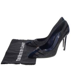 Pre Owned حذاء كعب عالي رينيه كوفيللا قطيفة زرقاء مزخرف كريستال مقدمة مدببة مقاس 38