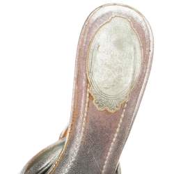 Rene Caovilla Metallic Silver Leather Slide Sandals Size 37.5