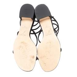 Rene Caovilla Black Satin Cleo Crystal Embellished Sandals Size 40