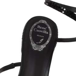 Rene Caovilla Black Satin Cleo Crystal Embellished Sandals Size 40
