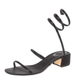Rene Caovilla Black Satin Cleo Crystal Embellished Sandals Size 40