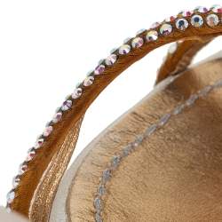 Pre Owned René Caovilla Beige Satin Crystal Embellished Ankle Strap Sandals Size 39.5