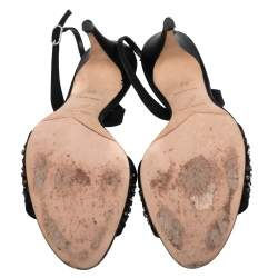 Pre Owned René Caovilla Black Satin Embellished Sandals Size 39