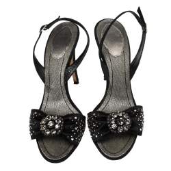 Pre Owned René Caovilla Black Satin Embellished Sandals Size 39