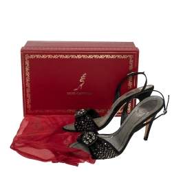 Pre Owned René Caovilla Black Satin Embellished Sandals Size 39
