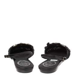 مملوكة مسبقًا Rene Caovilla Black Satin Crystal Embellished  Slingback Flats Size 37.5