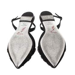 مملوكة مسبقًا Rene Caovilla Black Satin Crystal Embellished  Slingback Flats Size 37.5