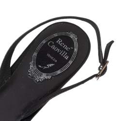 مملوكة مسبقًا Rene Caovilla Black Satin Crystal Embellished  Slingback Flats Size 37.5