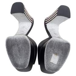 Pre Owned Rene Caovilla Black Leather Slide Sandals Size 37.5