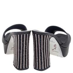 Pre Owned Rene Caovilla Black Leather Slide Sandals Size 37.5