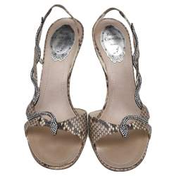 René Caovilla Beige Python Crystal Embellished Snake Slingback Sandals Size 39