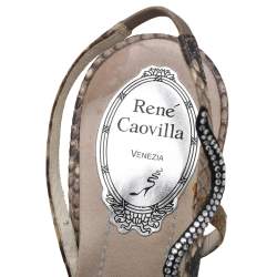 René Caovilla Beige Python Crystal Embellished Snake Slingback Sandals Size 39