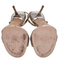 René Caovilla Beige Python Crystal Embellished Snake Slingback Sandals Size 39