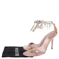 Rene Caovilla Pink Satin Embellished Anklet Open Toe Sandals Size 40