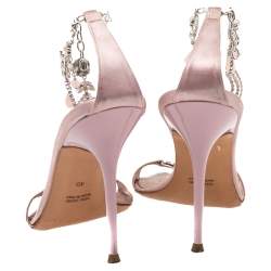 Rene Caovilla Pink Satin Embellished Anklet Open Toe Sandals Size 40