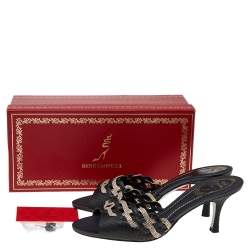 René Caovilla Black Python Leather And Embellished Satin Slides Sandals Size 38.5