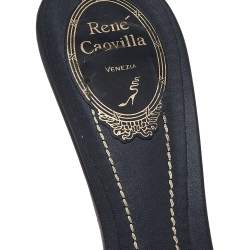 René Caovilla Black Python Leather And Embellished Satin Slides Sandals Size 38.5