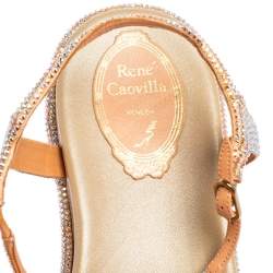 René Caovilla Peach Satin Emi Crystal Embellished Flat Sandals Size 38