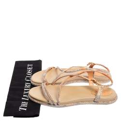 René Caovilla Peach Satin Emi Crystal Embellished Flat Sandals Size 38