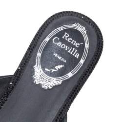 René Caovilla Black Velvet Crystal Embellished Flat Mule Size 38