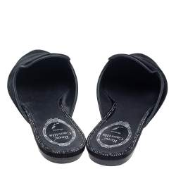 René Caovilla Black Velvet Crystal Embellished Flat Mule Size 38